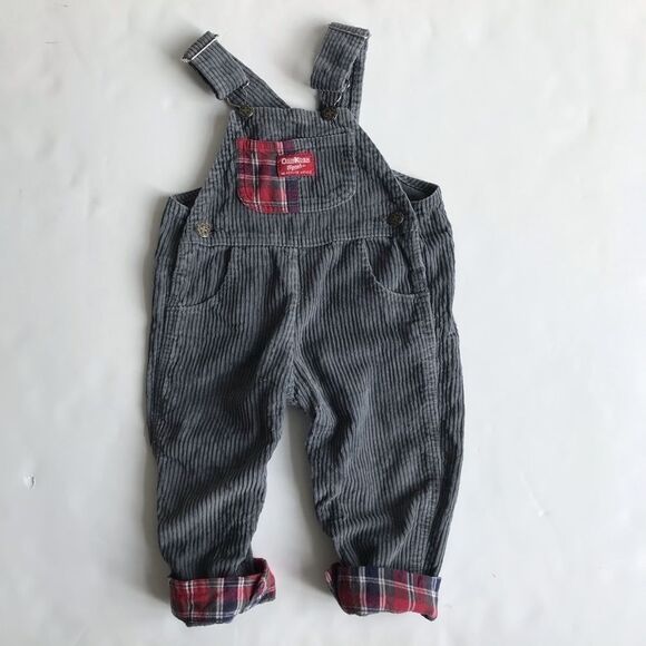 Vintage Oshkosh thick corduroy/plaid overalls 2T - Picture 1 of 6